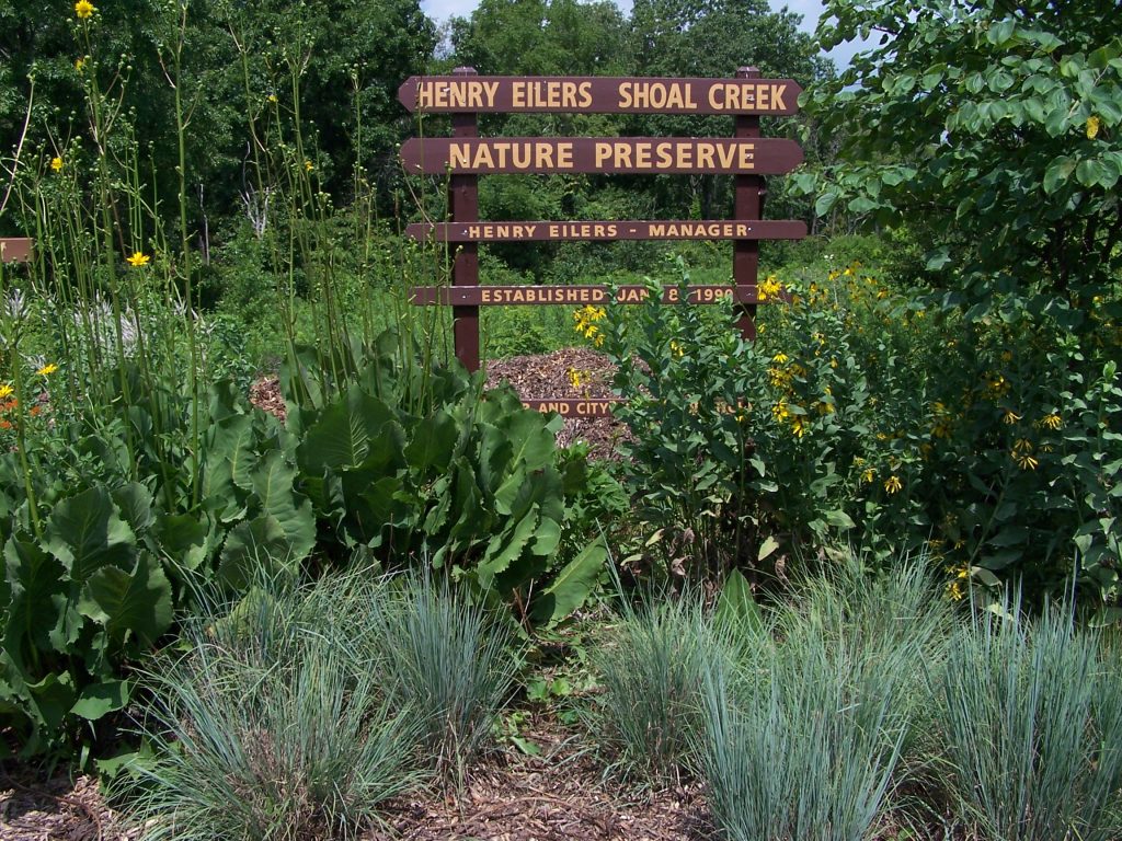 Henry Eilers Shoal Creek Nature Preserve sign.