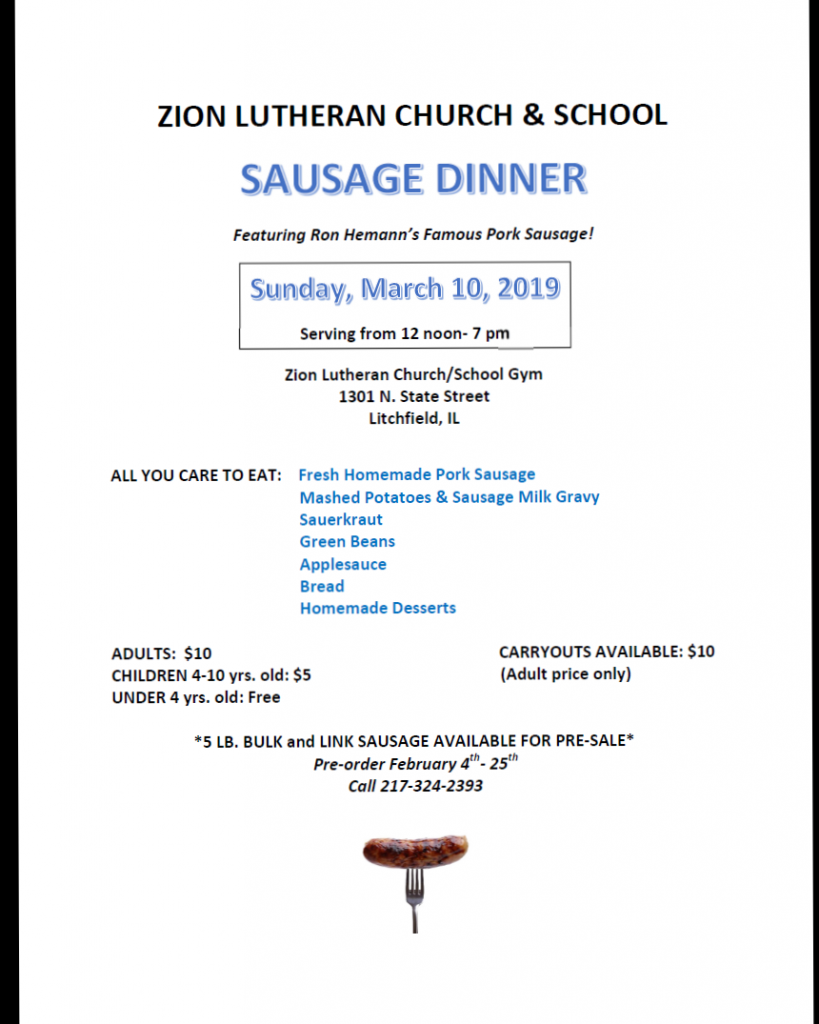 Zion Lutheran Church & School Sausage Dinner - The City of Litchfield