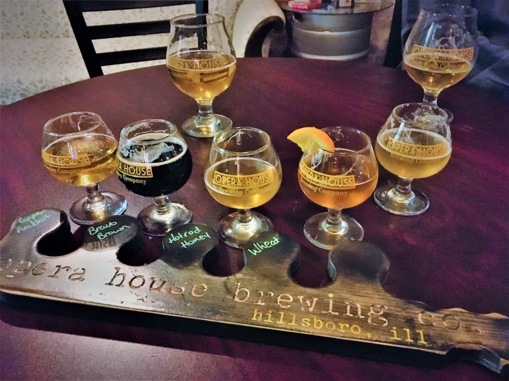 Beers on the table at the Opera House Brewing Company