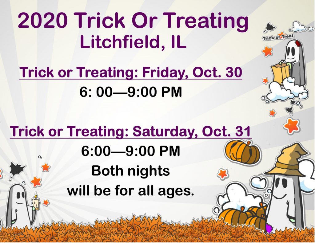 Flyer of the 2020 Litchfield Trick or Treating Hours